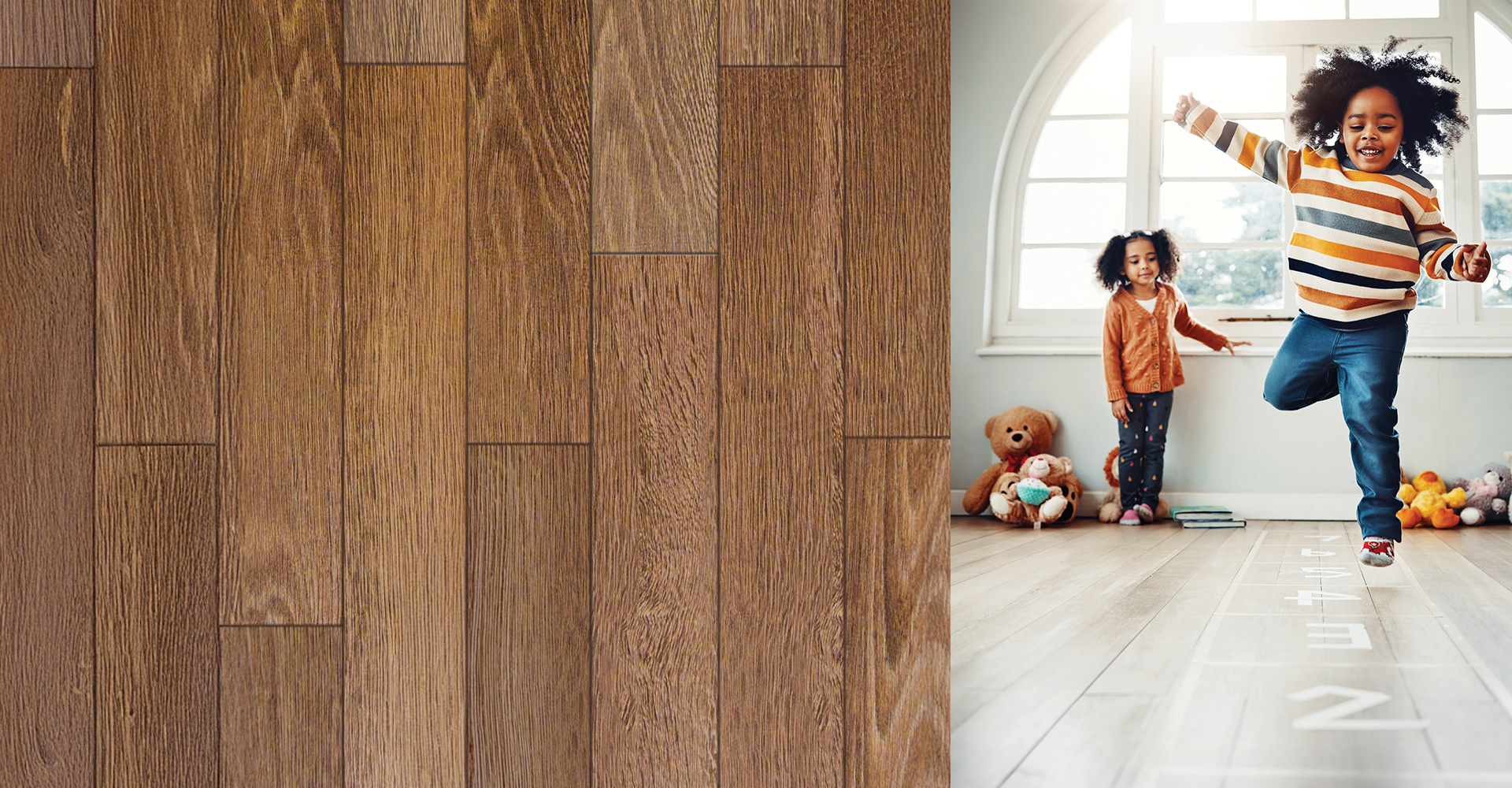 Kid playing on new Luxury Vinyl Flooring