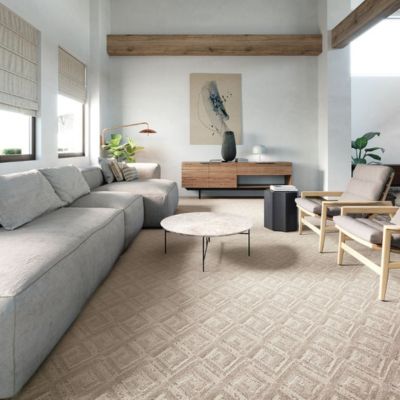 beige patterned carpet in a California living room