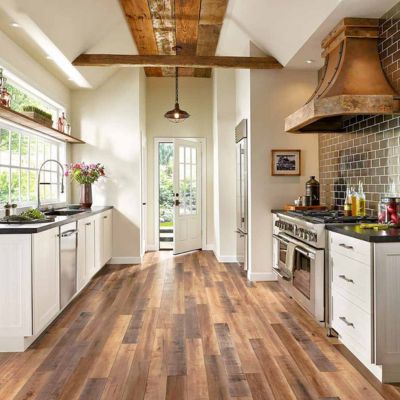 wood look laminate floors in a rustic Atwater kitchen