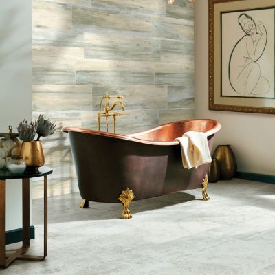 tile flooring in an elegant Atwater bathroom with tub